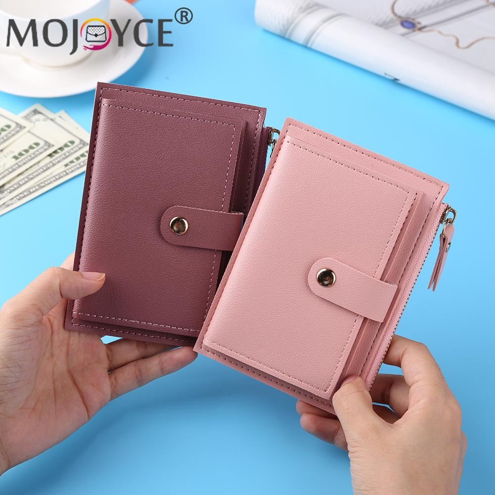 Fashion Women Solid Color Multi Slot Credit Card Holder Portable PU Leather Mini Coin Purse Multifunction Zipper Wallet