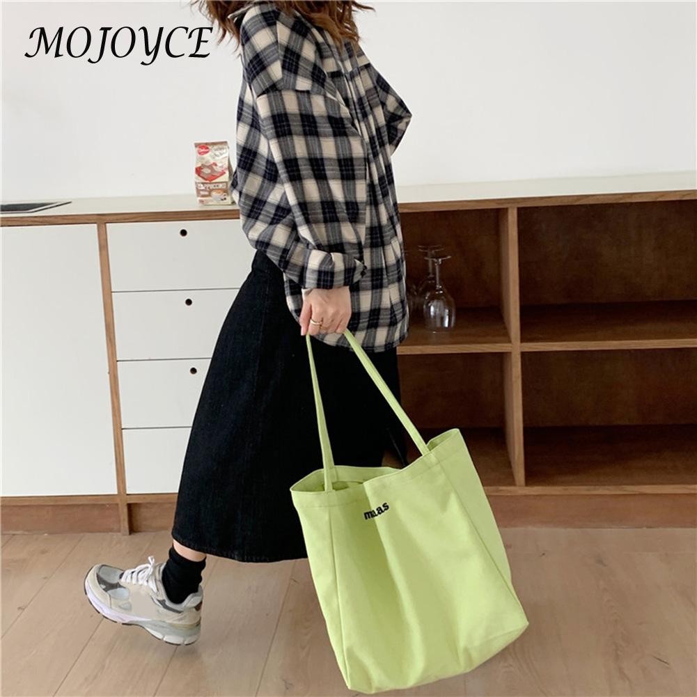 Fashion ladies shoulder bags canvas embroidery letters pure color large capacity shopping bags travel bag