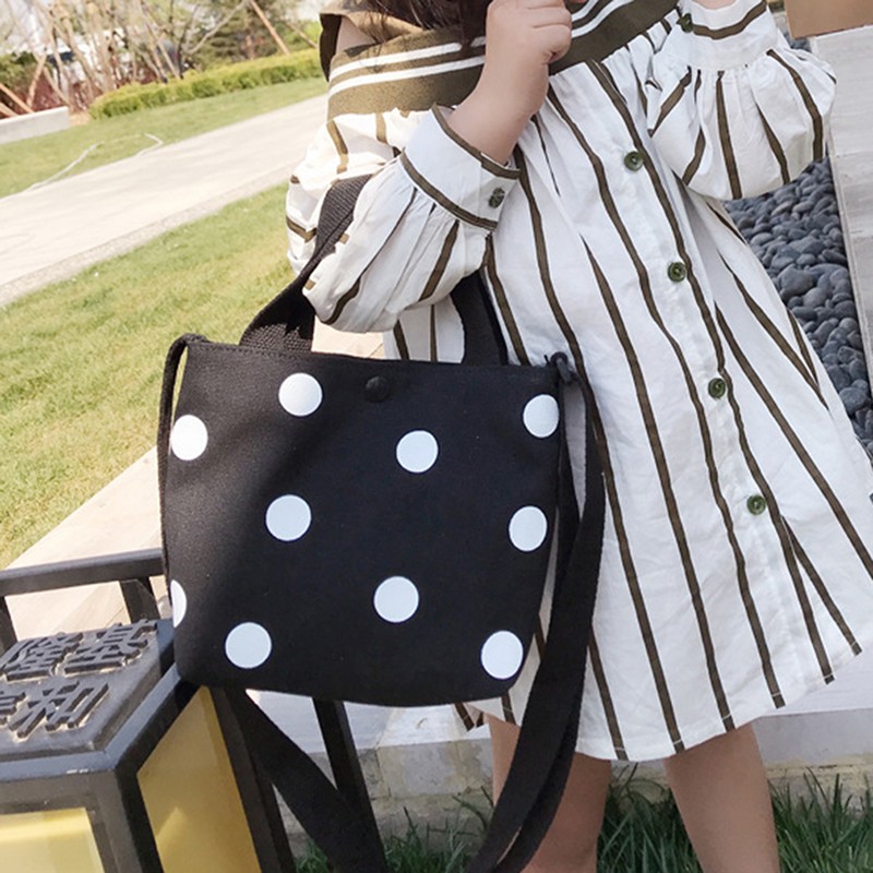 Fashion Vintage Women Canvas Handbags New Arrival Female Casual Polka Dot Zipper Simple Shoulder Bags