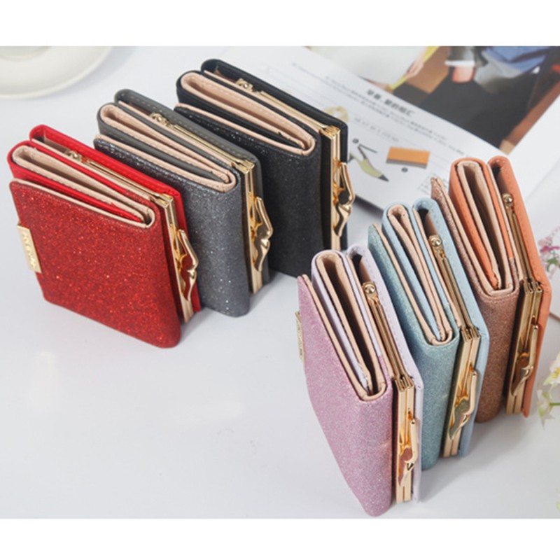 2022 women's shiny purse three fold wallets cartera mujer ladies coin pocket women purse simple clutch bag portfeuille femme