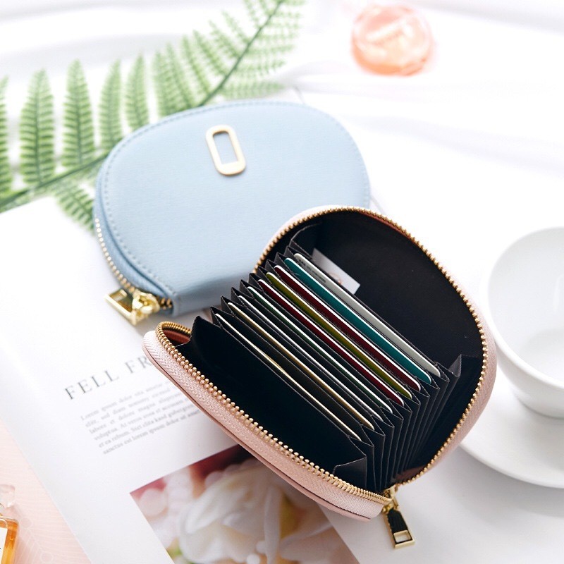 11Bits Women's Card Wallet Solid Color Zipper Organ Rfid Cardholer Pu Leather Credit Card Protecter Coin Purse Card & ID Holders