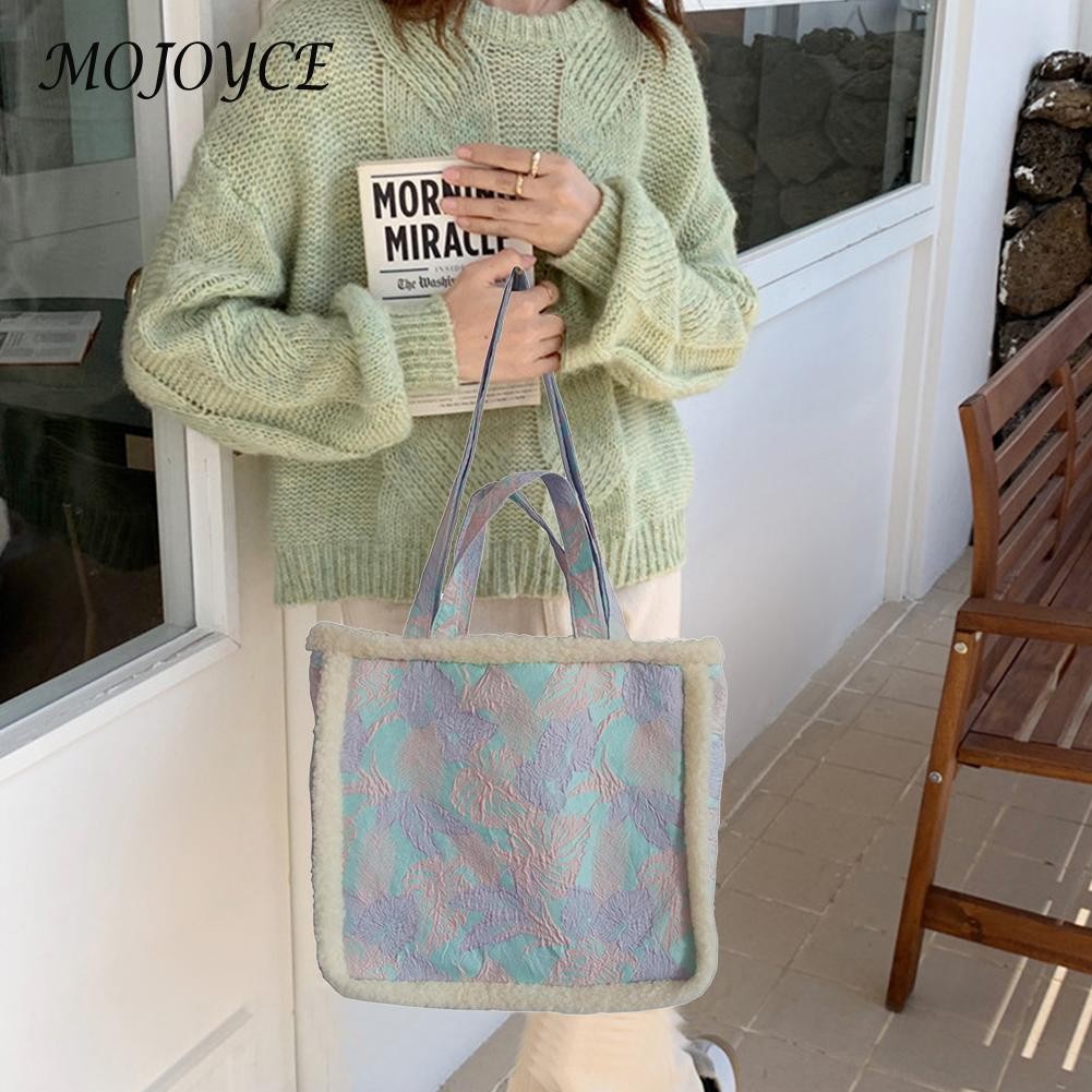 Female retro fluffy embroidery flower bag jacquard canvas square garment bags crossbody bag for Christmas gifts