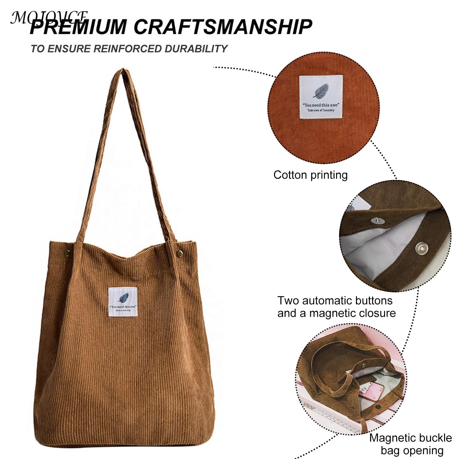 Bags for Women Corduroy Shoulder Bag Reusable Shopping Bags Casual Tote Handbag Female Handbag Grocery Shopping Pouch