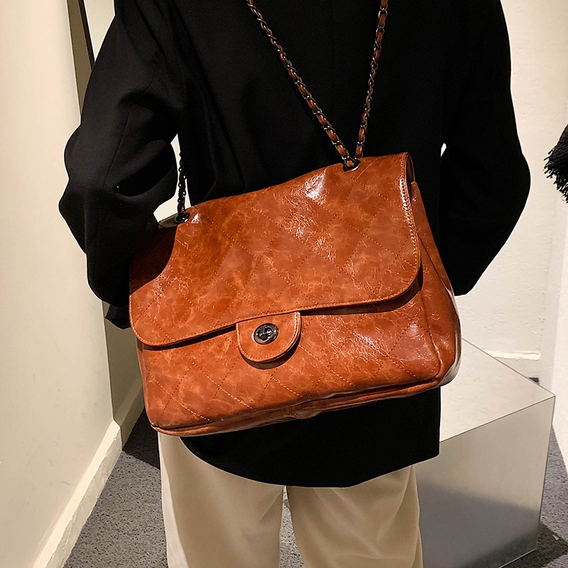 New Fashion 2022 Women Handbag Retro PU Leather Chain Shoulder Bags Large Capacity Casual Bags Designer Style For Girls