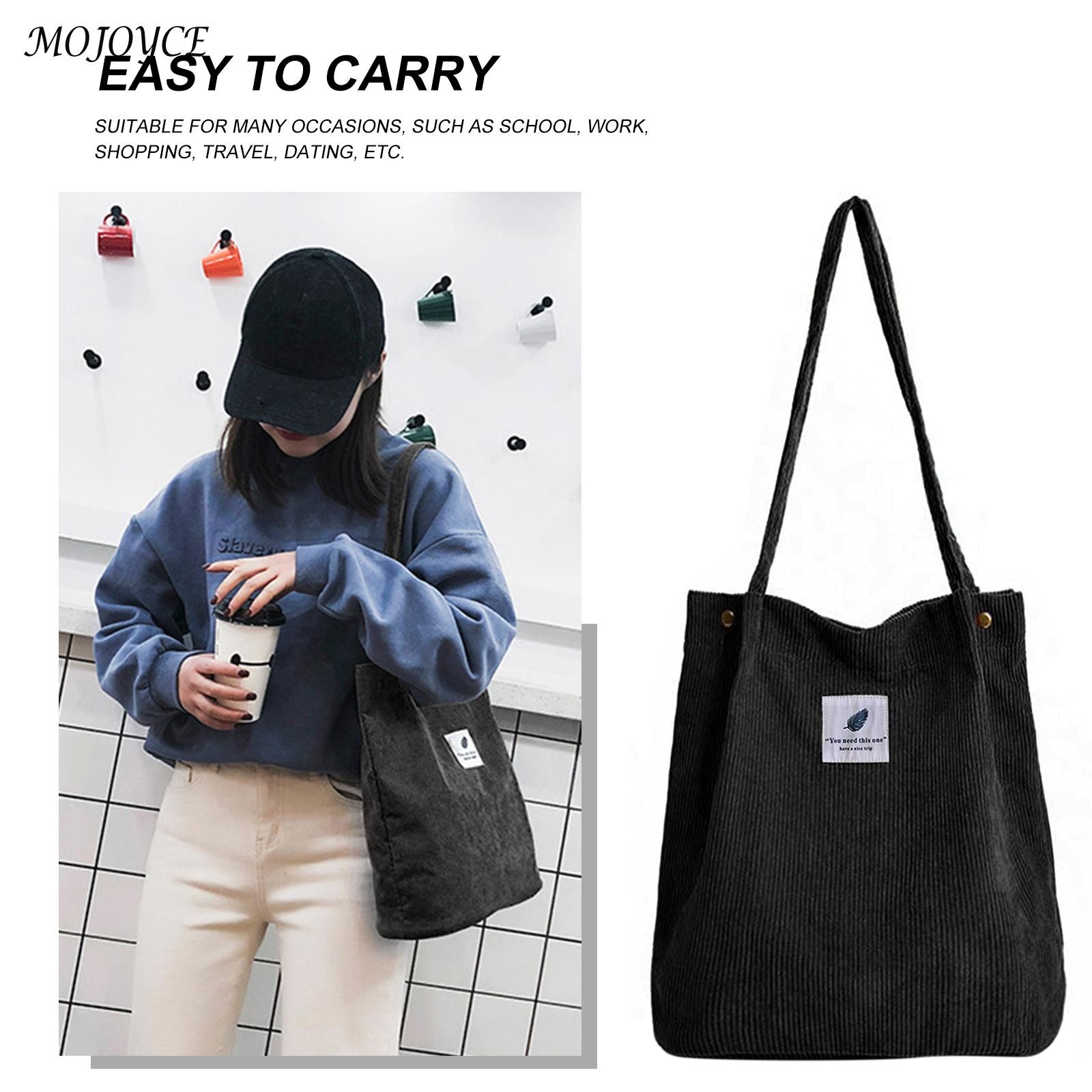 Women Corduroy Shoulder Bag Lady Large Capacity Handbag Casual Tote Female Eco-friendly Messenger Bag Streetwear