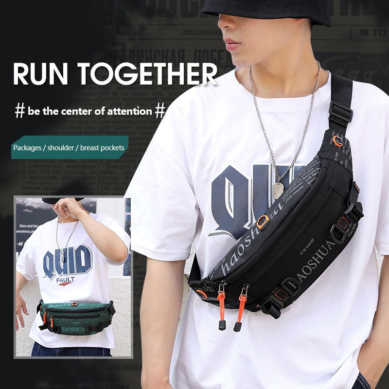 New outdoor men letter waist bag street trend chest bag messenger bag sports running close fitting fanny pack