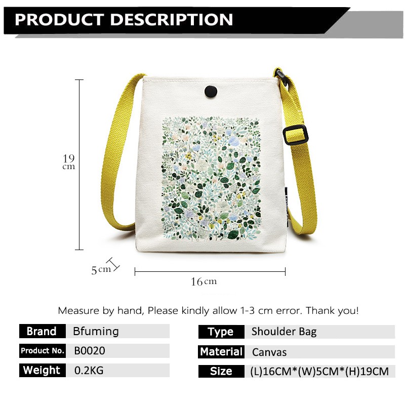 Bfuming Canvas Small Shoulder Bag Women Casual Crossbody Handbag For Girls Portable Bag Purse