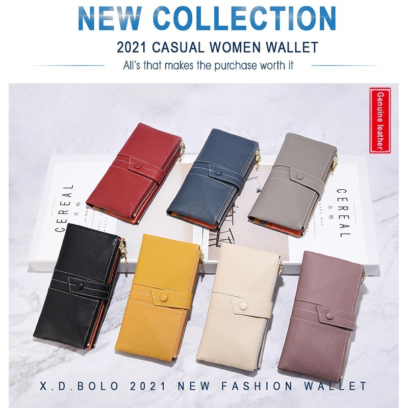 2022 New Korean Women's Wallet Long Large Capacity Zipper Two Fold Clutch Bag Female Leather Wallet