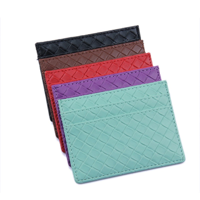 Male and female card case solid color business ID card holder woven style ultra-thin wallet PU leather handmade purse handbag