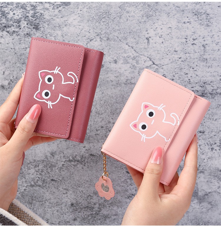 Women Wallet Cute Cat Print Small Wallet Leather Small Wallet Girls Money Bag Card Holder Ladies Female Hasp ID Card Holder Card Holder