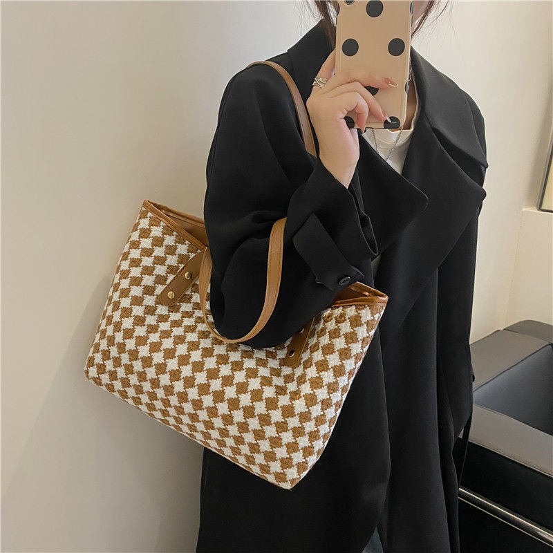 MBTI Fashion Plaid Women Shoulder Bag Classic Casual Tote Korean Tote Bag Elegant Femme Main Brief Vintage Bolso Mujer