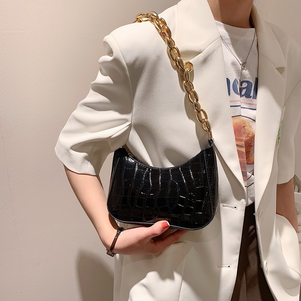 Women's Underarm Bag Ladies PU Leather Chain Shoulder Bag Crocodile Pattern Zipper Solid Color Luxury Brand Designer Handbags