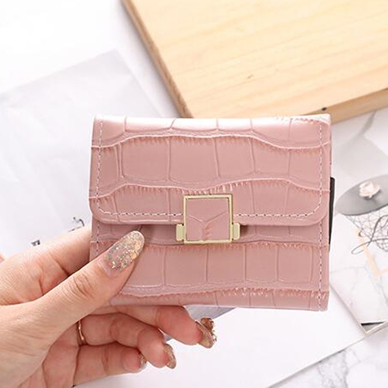 Leather women's wallet female short retro three-fold folding student version simple multi-card crocodile pattern coin purse