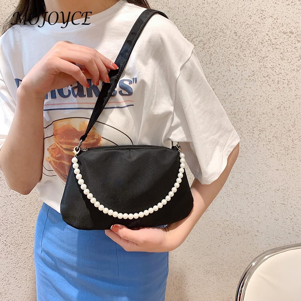 Women Nylon Underarm Shoulder Bags Solid Color Pearl Small Bags Clutch Fashion Simple Design Shoulder Bag Underarm Bags For Women