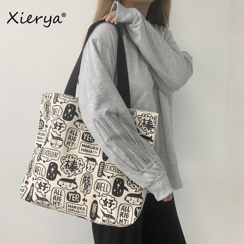 Xierya Canvas Bag Female Large Capacity Student Bag Canvas Bag Shoulder Bag New Fashionable Clothes Bag Women Tote Bag Chinese Style