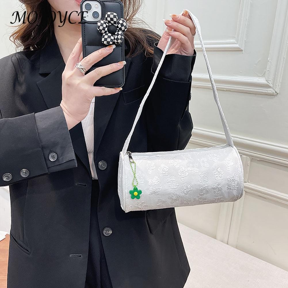 Women Canvas Flower Pattern Underarm Bag Zipper Round Shape Crossbody Bag Women Small Handbag Summer Trend New New Shoulder Bag