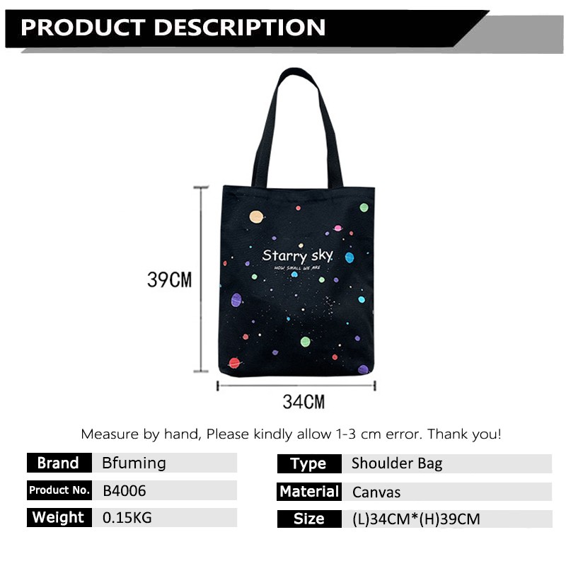 Bfuming Canvas Portable Girls Shopping Bag Shoulder Bag Fashion Large Capacity Handbag Tote