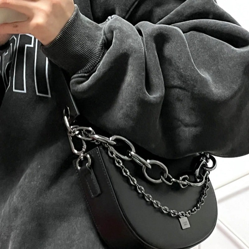 Xiuya 2022 Street Women Saddle Bag Chain Design Shoulder Bag Underarm Sweet Cool All-match Casual Messenger Bag Pouch Pouch