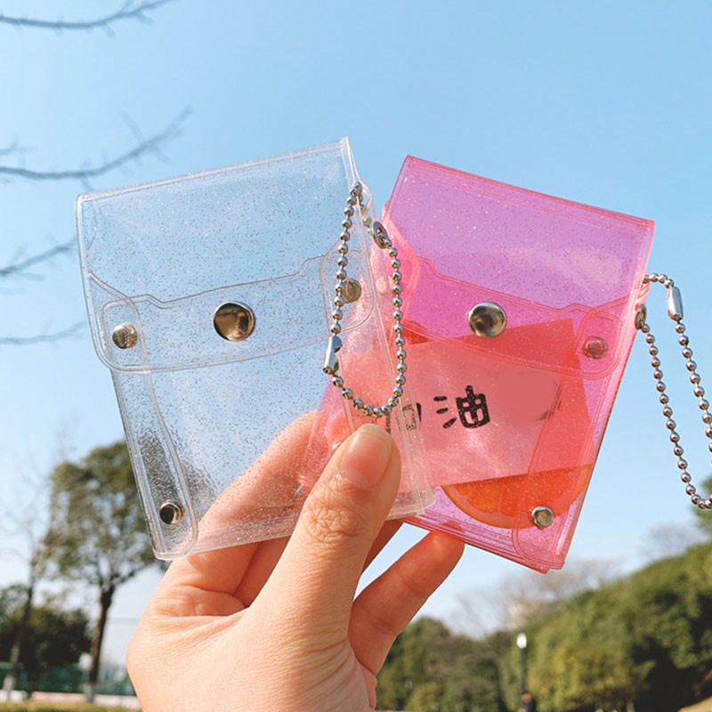 Sequin Transparent Hasp Coin Purse Lipstick Bag Kawaii Pink Clear Key Chain Wallet Fashion Card Holder Small Plastic Storage Bags