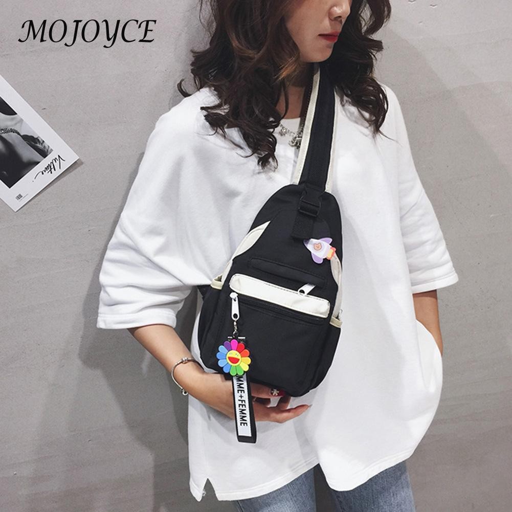 Women's Nylon Chest Bag Zipper Handbag Student Shoulder Causal Backpack For Women Student School Travel