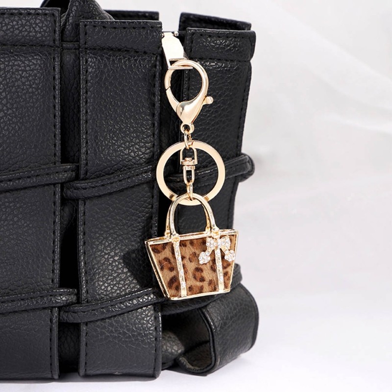 1pc Cute Leopard Grain Keychain Bag Small Pendant Aluminum Alloy Keychain With Bag Modeling Handbag Purse Ornaments Decoration