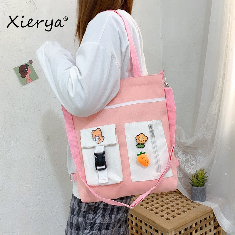 Xierya Fashion Women Shoulder Bag Pink Student Handbag Women Canvas Bag Tote Shopping Crossbody Bags Mochilas Bolsos