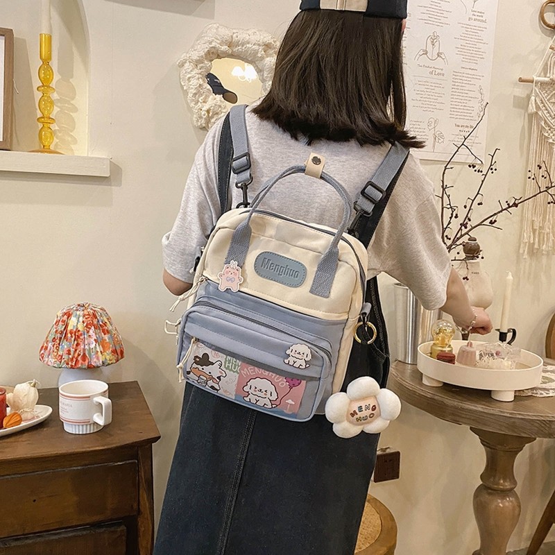 Cute Korean Style Small Backpack Women Girls Casual Nylon Messenger Bag Lightweight Zipper Cute School Bookbag Travel Bag