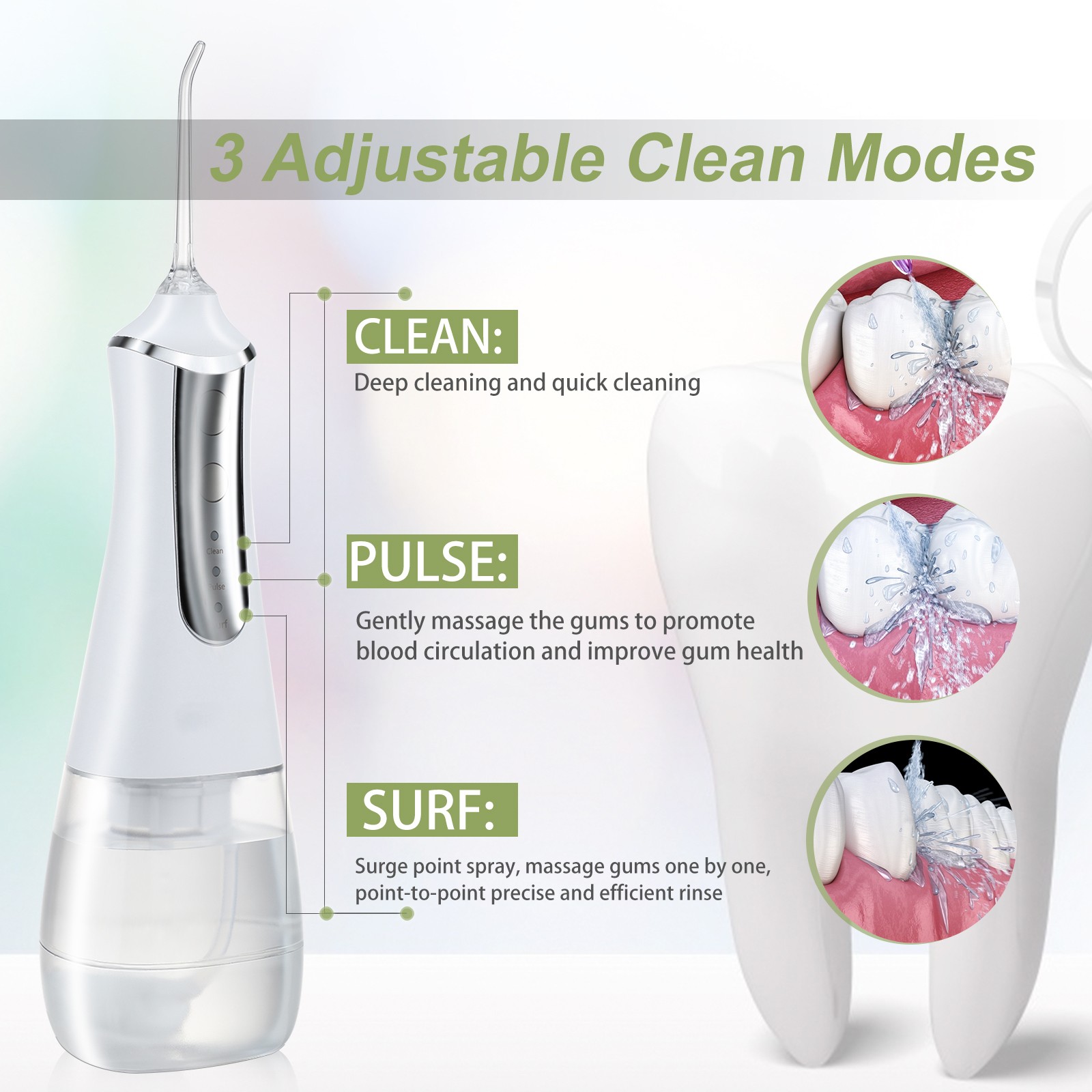 Dental Water Flosser Dental Water Jet Portable Oral Water Flosser Dental Water Pick Tools USB 350ml Waterproof 3 Modes 5 Nozzles Mouth Washer