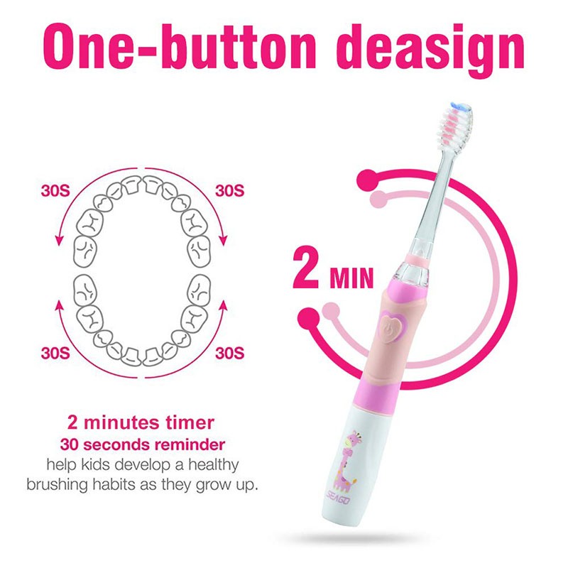 Seago Baby Sonic Electric Toothbrush Battery Powered Colorful LED Smart Timer Replaceable Toothbrush Dupont Brush Heads SG EK6