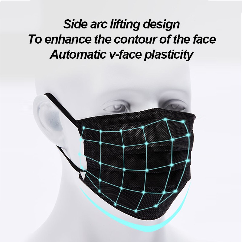 Disposable black face mask protection mouth cover 3 layer non-woven nose breathable mascarillas negras adult face cover masque noir