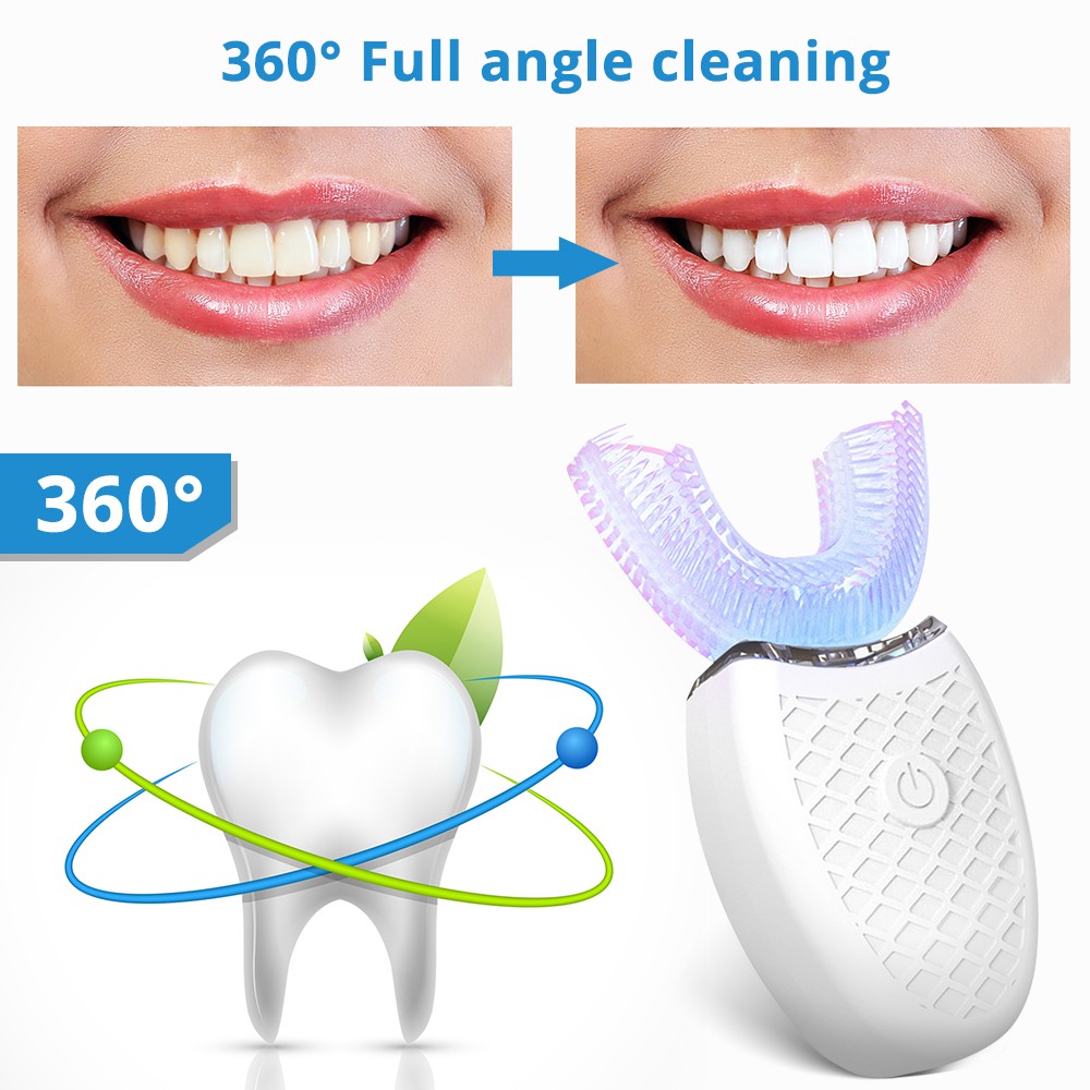 360 Degree Intelligent Automatic Sonic Electric Toothbrush U Type 4 Modes Toothbrush USB Charging Teeth Whitening Blue Light