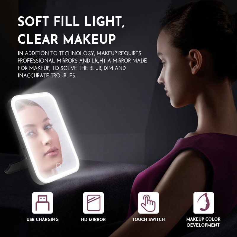 LED Makeup Mirror Touch Screen 3 Light Portable Standing Folding Vanity Mirror 5X Magnifying Compact Cosmetic Mirror