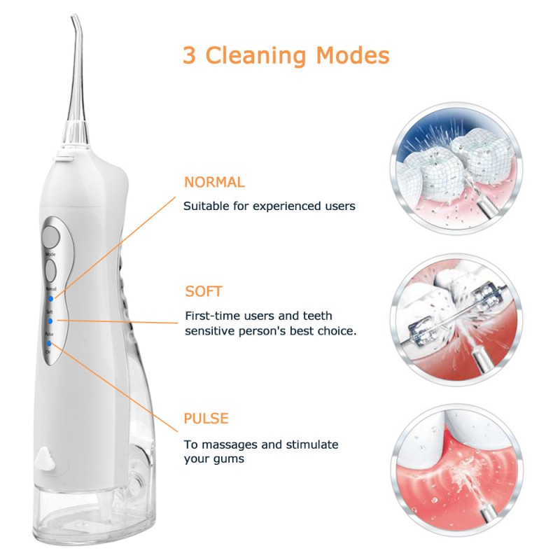 Portable Oral Irrigator USB Rechargeable Water Floss Lrrigator 260ml Dental Dental Dental Lrrigator Dental Water Jet + 5 Nozzle