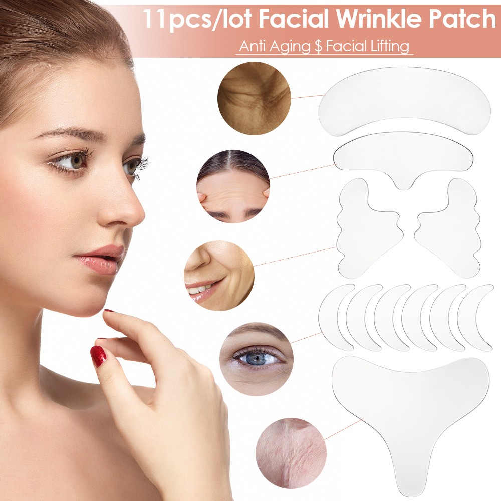 Reusable Silicone Wrinkle Removal Sticker Face Lifting Strips Set Forehead Neck Line Eye Patches Remover Anti Aging Skin Pads