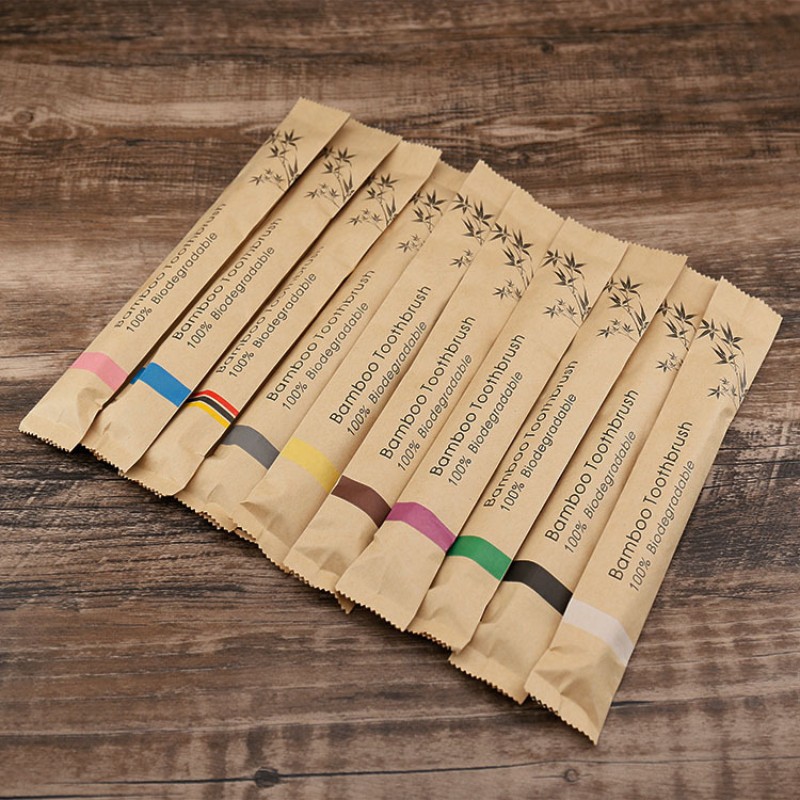 100pcs Eco-friendly Bamboo Reusable Toothbrush Portable Adult Wooden Soft Toothbrush Laser Custom Engraving Logo