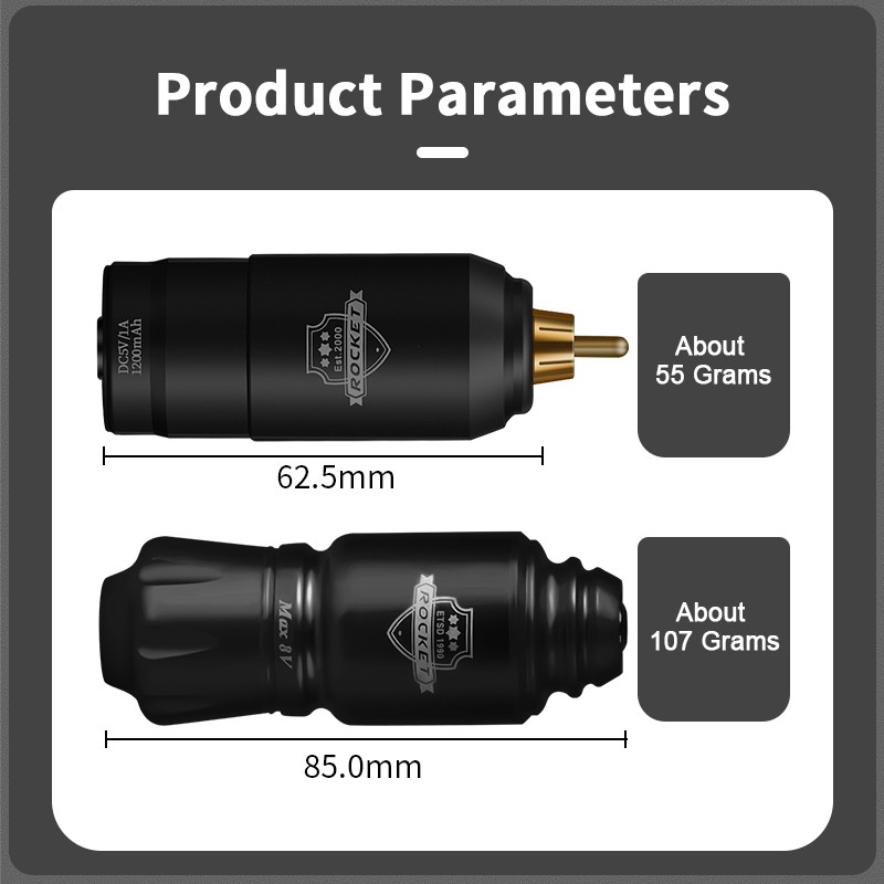 Mini Rocket Tattoo Machine Set 2pcs Wireless Tattoo Power Supply RCA Interface Rotary Tattoo Pen Kit