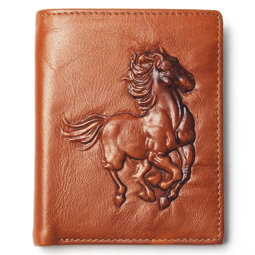 Genuine leather men's leather wallet, men's genuine leather wallet, delicate embossed horse design, foldable card holder