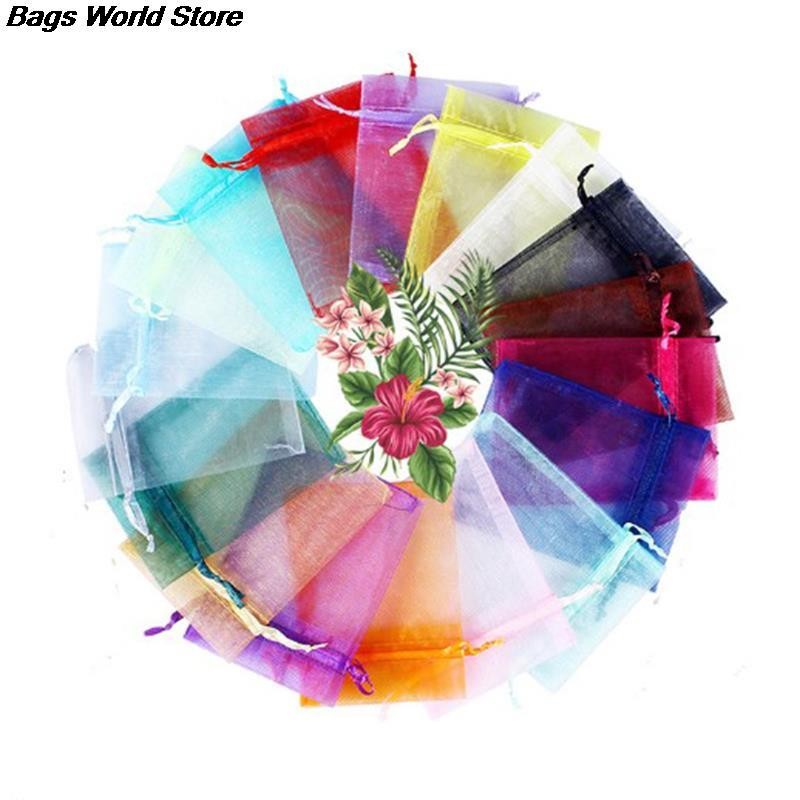 100pcs/lot Organza Jewelry Bag Tulle Drawstring Bag Jewelry Display Packaging Jewelry Pouches Wedding Gift Jewelry Display