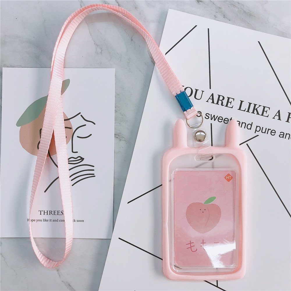 1pc Cute Kitten Rabbit High Quality Credit Card ID Holder Cute Cartoon Silicone Bus Card Case Key Holder Ring Luggage Tag Trinket