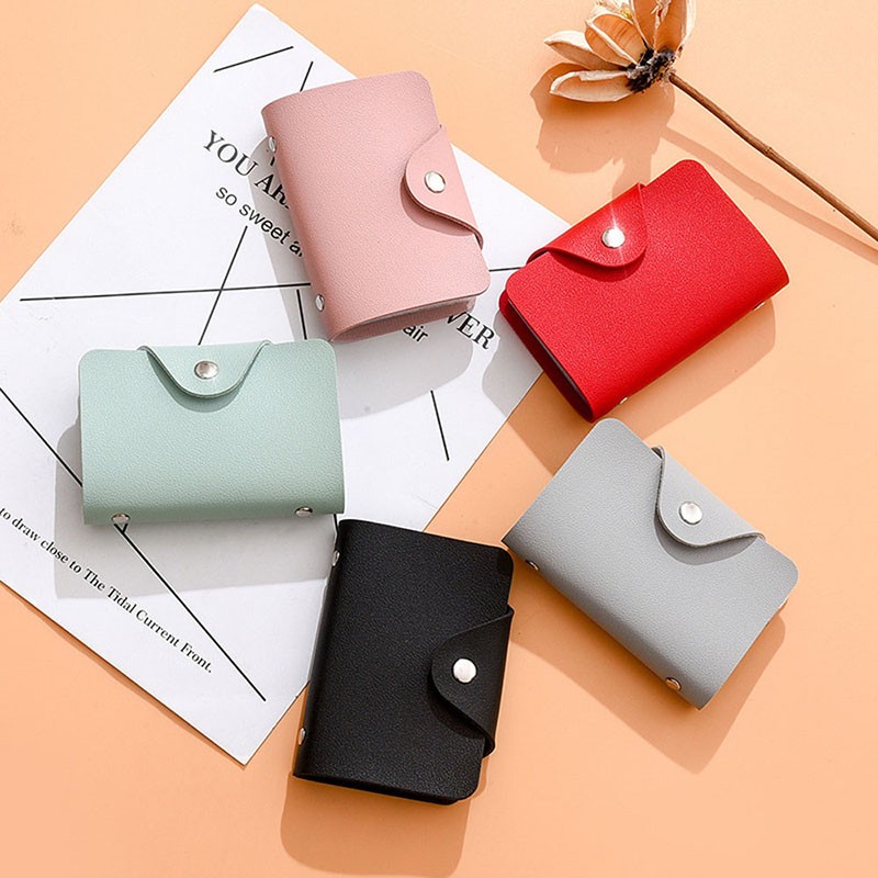 24 Slots Card Holder PU Leather Slim Bank Credit ID Card Coin Pouch Bag Pouch Purse Organizer Thin Business Card Clip With Button