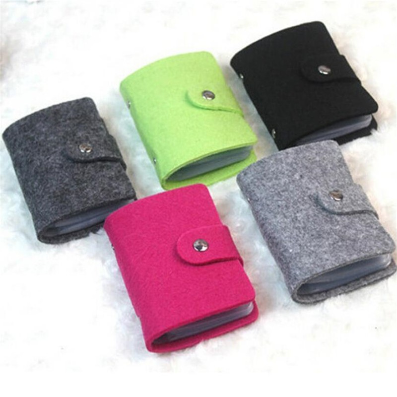 24 Slots Felt Wool Felt Women Men ID Credit Card Button Case Holder Wallet Organizer Gift Business Card ID Card Holder Wallet