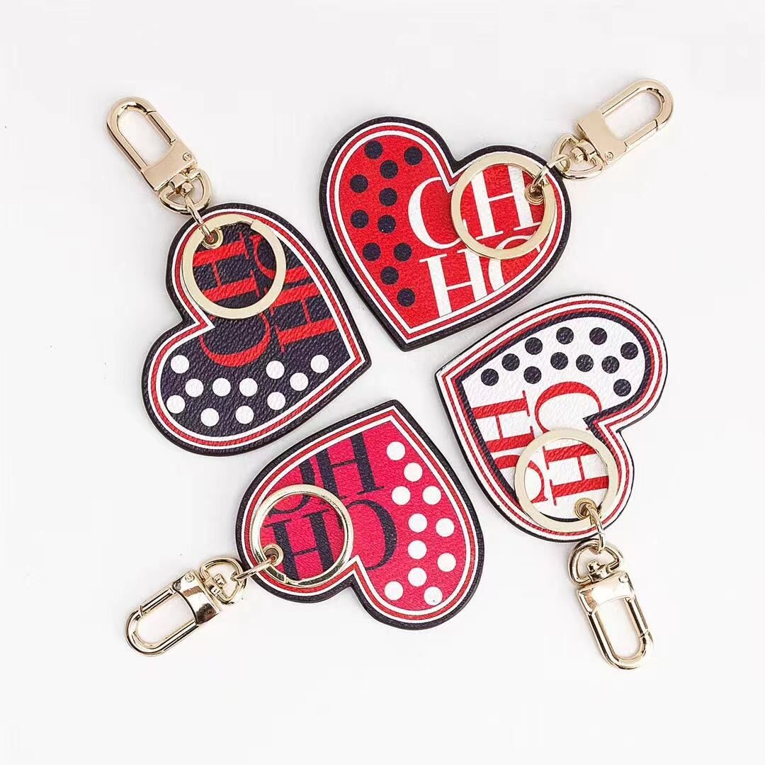 2021 Lovely PU Heart and Round CH Print Keyring Necklace Bag Accessories for Women