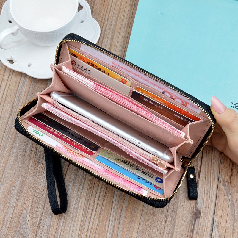 Wallet Women Long Fashion Coin Purse Zipper Large Capacity Lychee Pattern Paper Wallet Clutch Bag Phone Pocket Card Holder