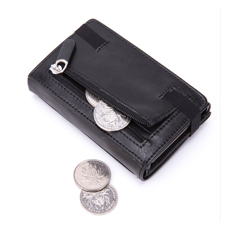 Anti-magnetic card holder anti-theft multifunctional PU wallet men aluminum alloy bank card automatic pop up business card box