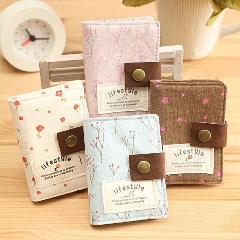 Creative Women Canvas ID Credit Card Holder Bagt Women Travel ID Bank Credit Card Holder Hasp Business Card Wallet