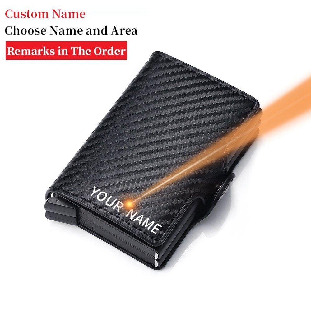 Custom Name Credit Card Holder Men Double Carbon Fiber Counter Rfid Card Holder Metal Wallet Business Bank Credit Card Small Wallet