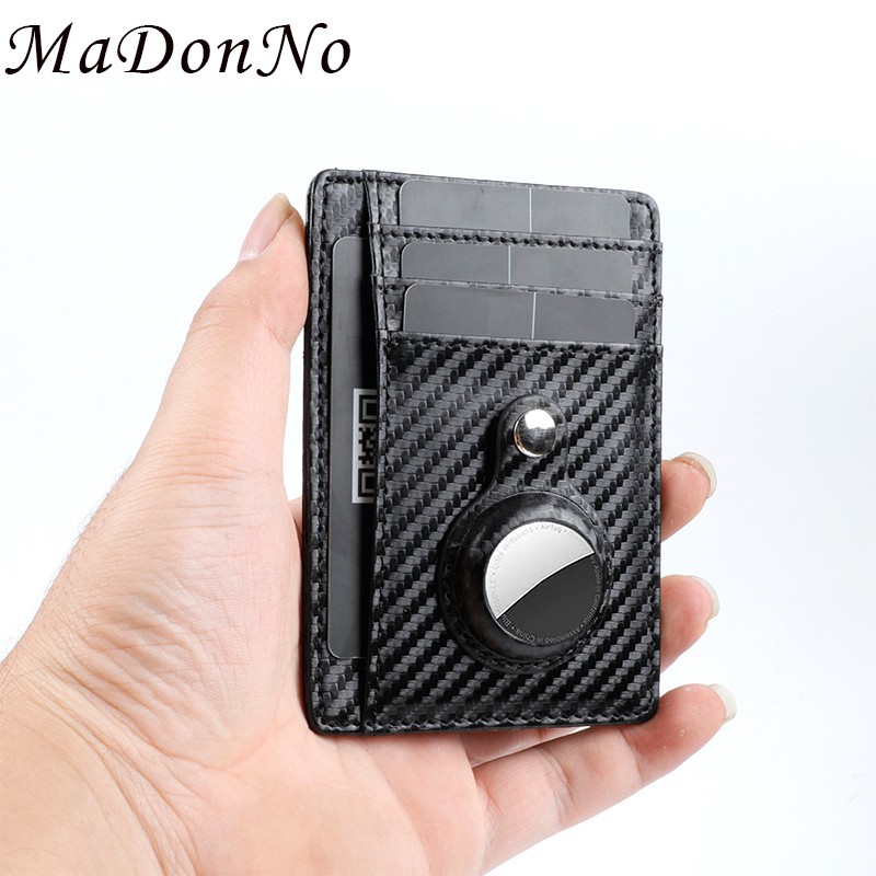 Air Tag Carbon Fiber Credit Card Holder Men Wallets Rfid Bank Card Holder Airtag Leather Wallet Macsafe Wallet For Air Tag