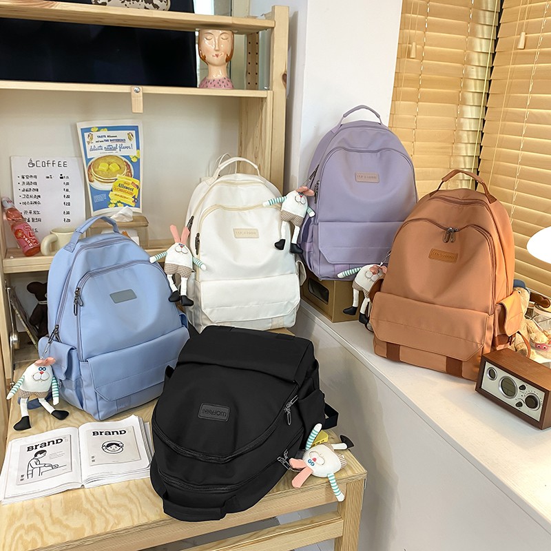 SEETIC Fashion Women School Bags Solid Color Famale Backpack Waterproof Nylon Student Backpack Women Casual School Bag