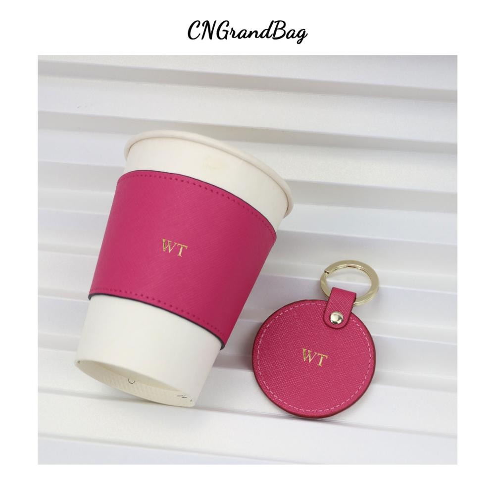 Saffiano Colorful Leather Cup Holder Personalized Original, Non-Slip, Roll-up Drinkware Mug