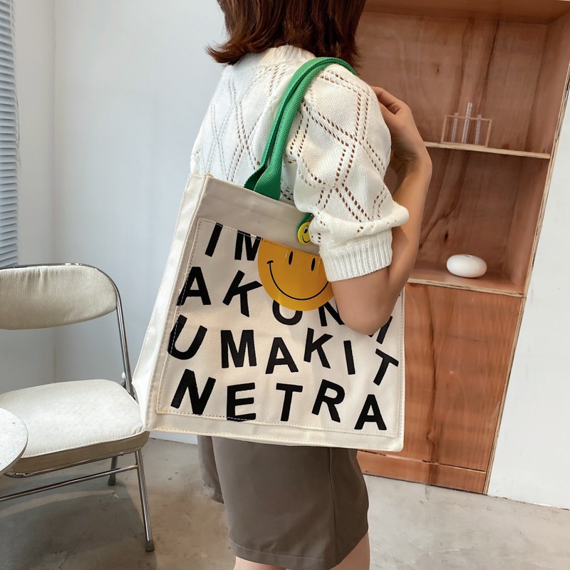 Women Bags Designer Handbags Simple Shoulder Bags For Women Large Capacity Casual Tote Female Smiley Buckle Canvas Bag Handbags